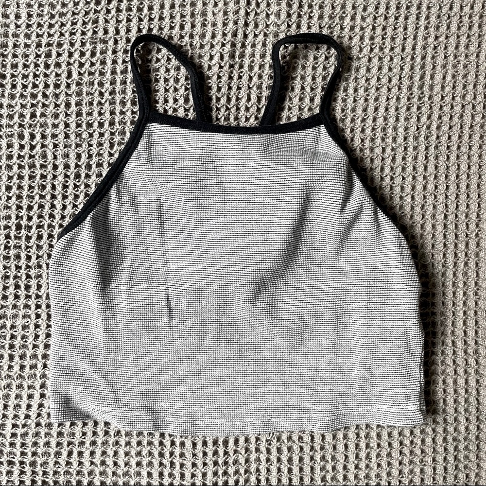 Pull & Bear Grey + Black Detail Crop Top